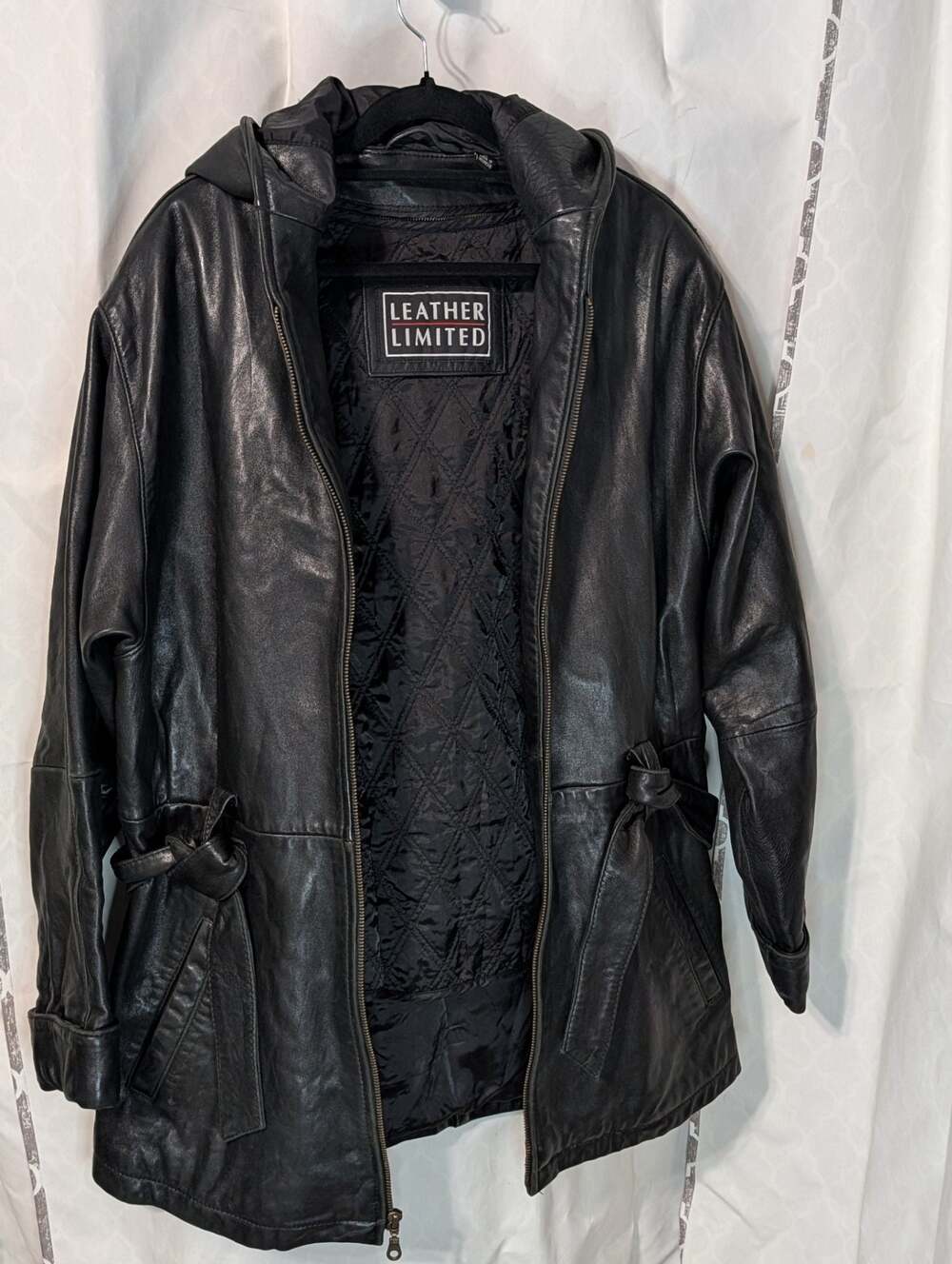 Leather Limited Black Leather Hooded Jacket Coat women Size Medium 90s